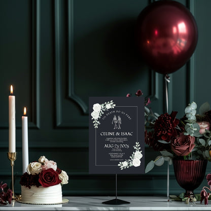Gothic Minimalist White Roses Wedding Invitation
