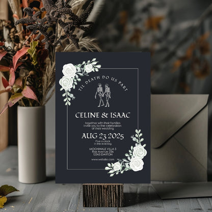 Gothic Minimalist White Roses Wedding Invitation