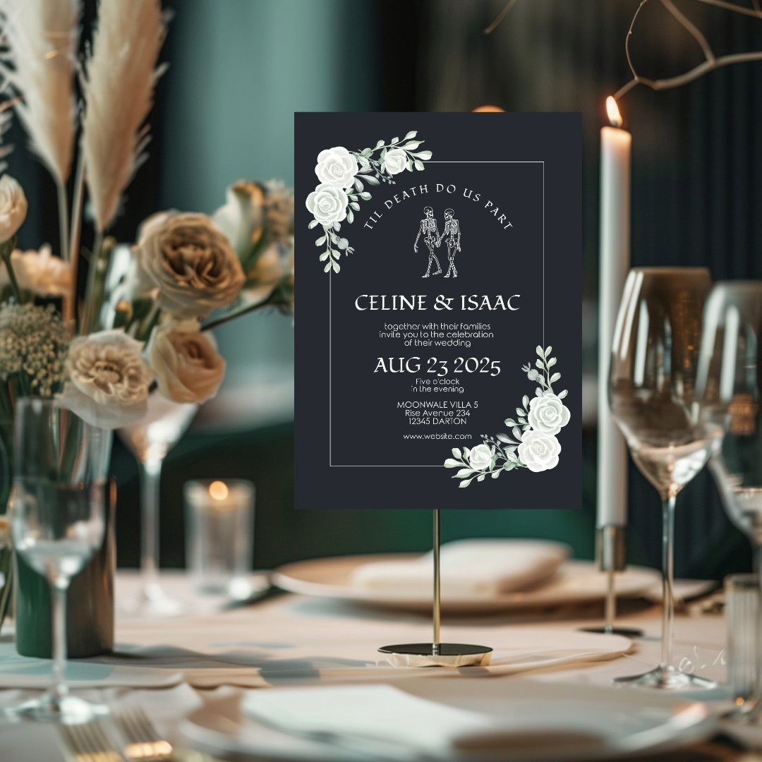 Gothic Minimalist White Roses Wedding Invitation