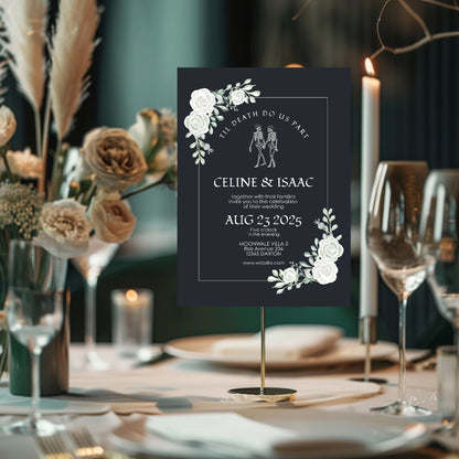 Gothic Minimalist White Roses Wedding Invitation