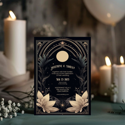 Celestial Floral Art Deco Wedding Invitation