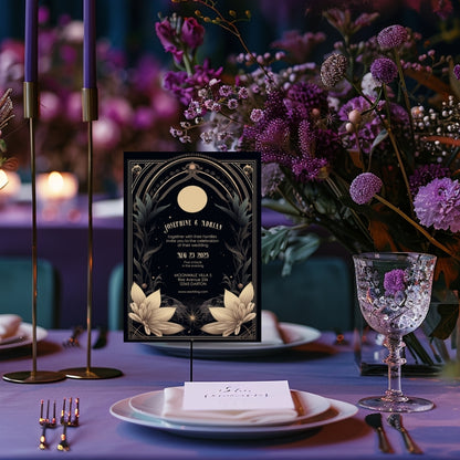 Celestial Floral Art Deco Wedding Invitation
