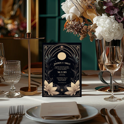 Celestial Floral Art Deco Wedding Invitation
