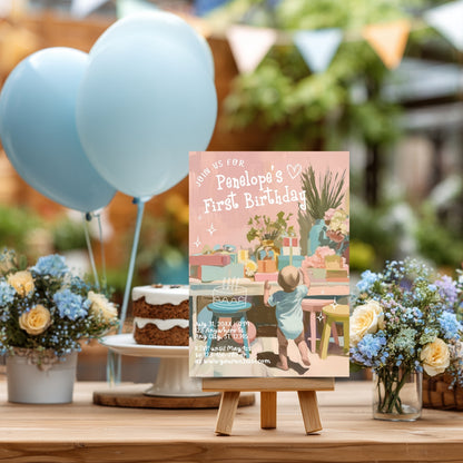 First Birthday Baby Party Template with Pastel Design - Kids Birthday Invitation