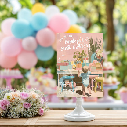 First Birthday Baby Party Template with Pastel Design - Kids Birthday Invitation