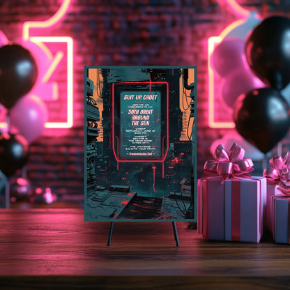 Futuristic Sci-Fi Birthday Invitation - Cyberpunk Space Party Editable Neon Card