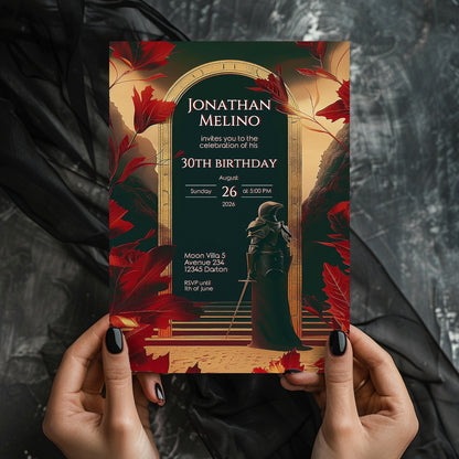 Medieval Fiery Knight Fantasy Invitation - Gothic Celebration for Any Age