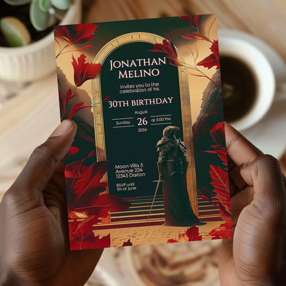 Medieval Fiery Knight Fantasy Invitation - Gothic Celebration for Any Age