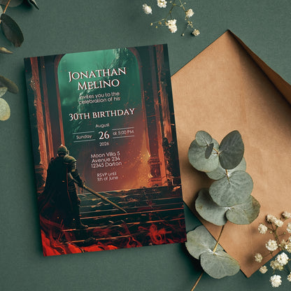Dark Fantasy Knight-Themed Birthday Invitation - Epic Gothic Design