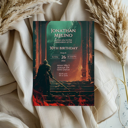 Dark Fantasy Knight-Themed Birthday Invitation - Epic Gothic Design