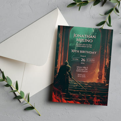 Dark Fantasy Knight-Themed Birthday Invitation - Epic Gothic Design