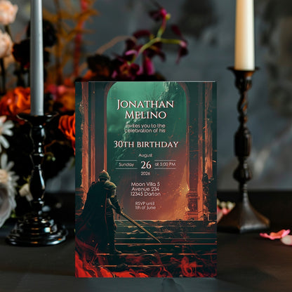 Dark Fantasy Knight-Themed Birthday Invitation - Epic Gothic Design