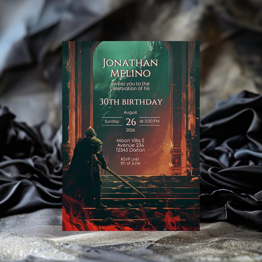 Dark Fantasy Knight-Themed Birthday Invitation - Epic Gothic Design