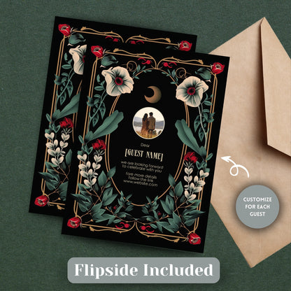 Celestial Gothic Red Floral Wedding Invitation