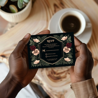 Green Gothic Botanical RSVP Card