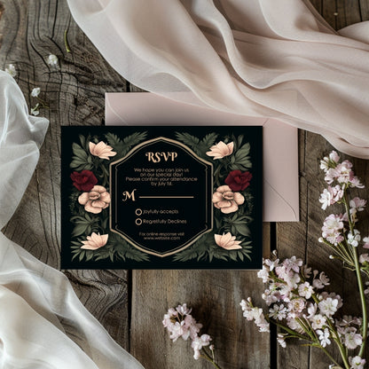 Green Gothic Botanical RSVP Card