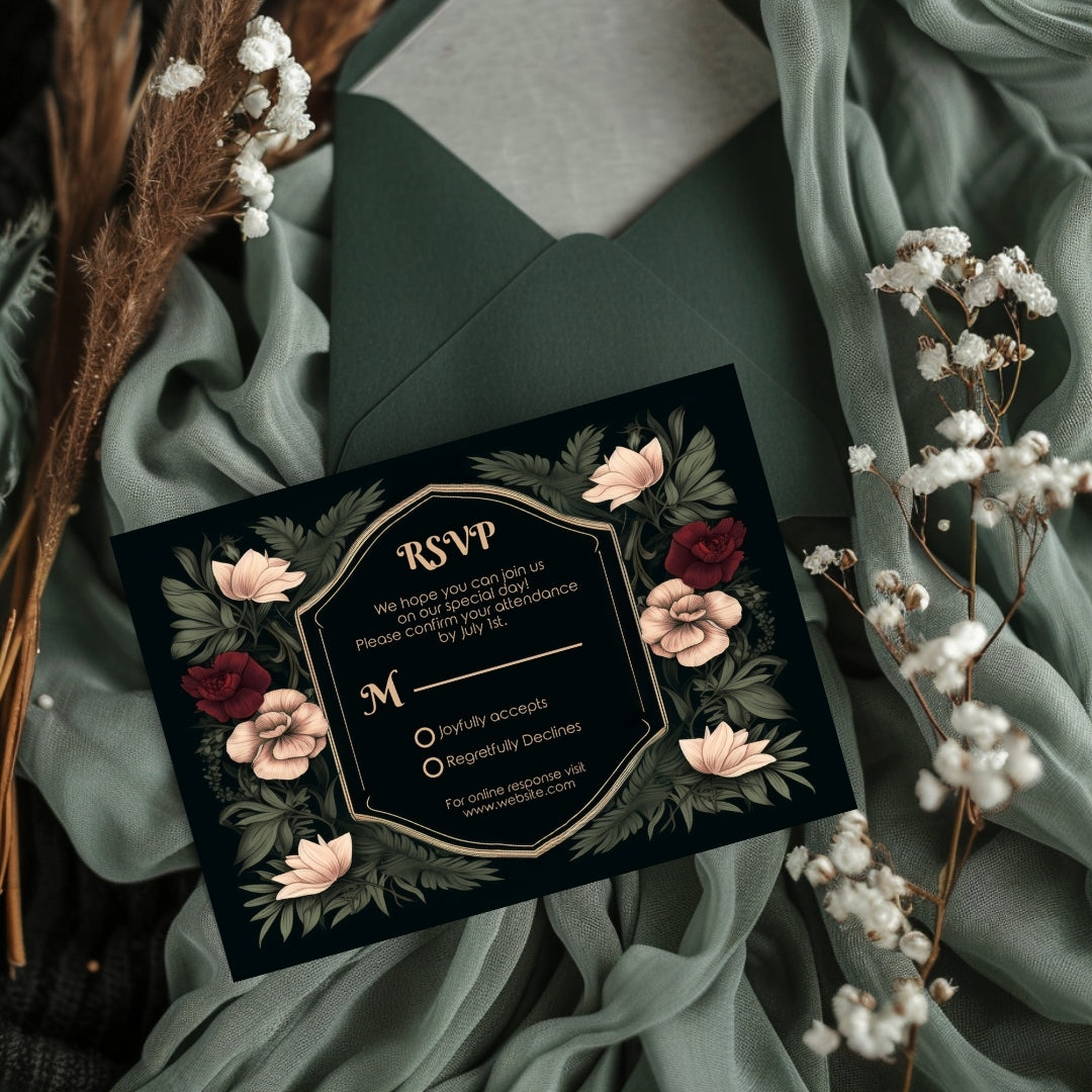 Green Gothic Botanical RSVP Card