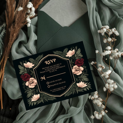 Green Gothic Botanical RSVP Card