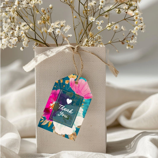 Pink Watercolor Florals Thank You Gift or Bottle Tag