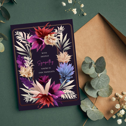Luxurious Dark Botanical Sympathy Card