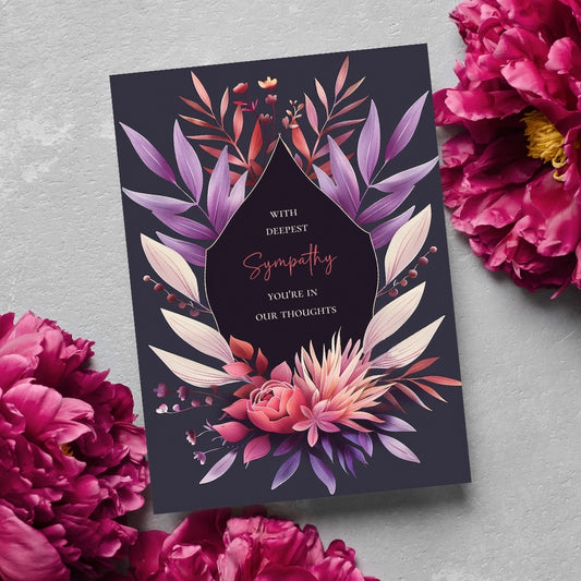 Sophisticated Floral Sympathy Card - Purple, Cream and Pink