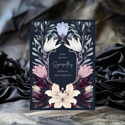 Elegant Botanical Gothic Sympathy Card - Serene Floral Design for Heartfelt Condolences