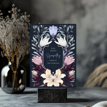 Elegant Botanical Gothic Sympathy Card - Serene Floral Design for Heartfelt Condolences