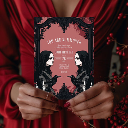 Gothic Raven and Victorian Witch Birthday Party Invitation