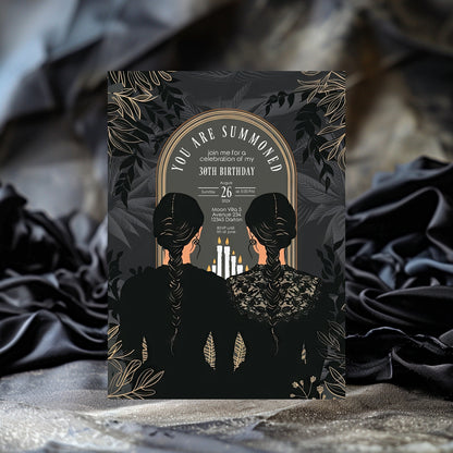 Gothic Witches Sisters Birthday Party Invitation