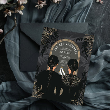Gothic Witches Sisters Birthday Party Invitation