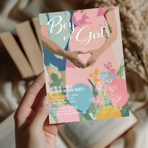 Cute Gender Reveal Party Invitation - Modern Baby Shower with Pastel Design - Boy or Girl