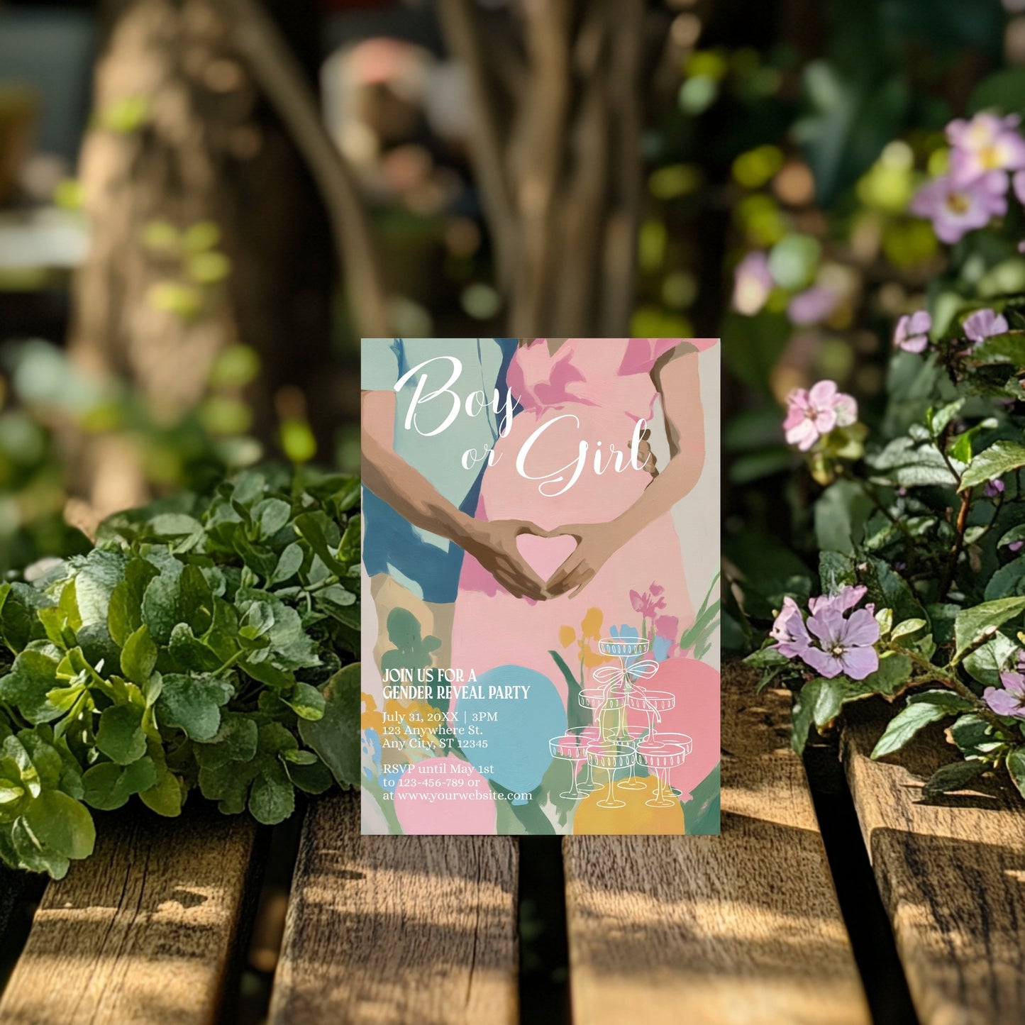 Cute Gender Reveal Party Invitation - Modern Baby Shower with Pastel Design - Boy or Girl