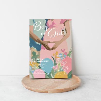 Cute Gender Reveal Party Invitation - Modern Baby Shower with Pastel Design - Boy or Girl