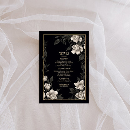 Dark Elegant Floral Wedding Invitation Set - 5x7 Invitation, 4x6 Details, 3.5.x5 RSVP
