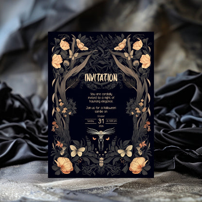 Enchanted Forest Gothic Halloween Invitation - Mystical Woodland Design