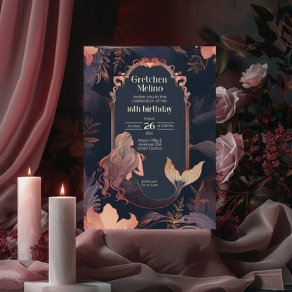 Whimsical Mermaid Birthday Invitation – Blue and Pink