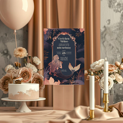 Whimsical Mermaid Birthday Invitation – Blue and Pink