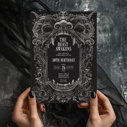 Gothic Dragon Birthday Party Invitation | Mystical Chinese Artistry Blend