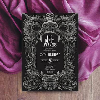 Gothic Dragon Birthday Party Invitation | Mystical Chinese Artistry Blend