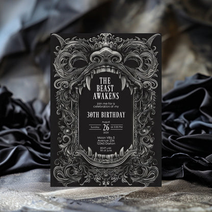 Gothic Dragon Birthday Party Invitation | Mystical Chinese Artistry Blend