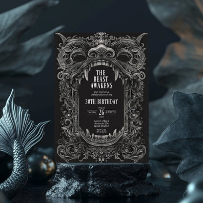 Gothic Dragon Birthday Party Invitation | Mystical Chinese Artistry Blend