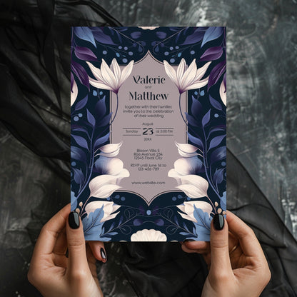 Dark Botanical Art Nouveau Wedding Invitation with Lilies