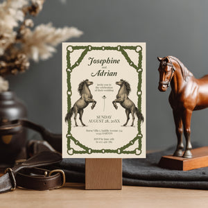Romantic Equestrian Wedding Invitation - Braided Reins & Horse Motif