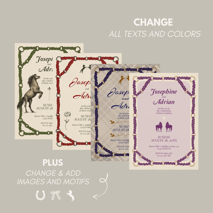 Romantic Equestrian Wedding Invitation - Braided Reins & Horse Motif