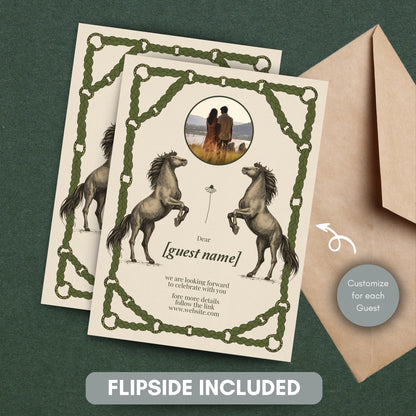 Romantic Equestrian Wedding Invitation - Braided Reins & Horse Motif