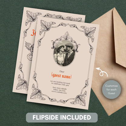 Gothic Vintage Wedding Invitation – With Fantasy Elements and Medieval Dragon Design