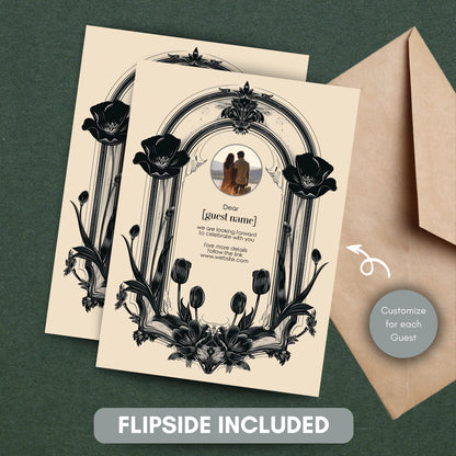 Gothic Poppy Baroque Wedding Invitation – Dark Vintage Floral Arch Design