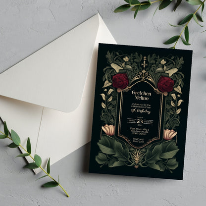 Gothic Red Rose Elegance Birthday Invitation