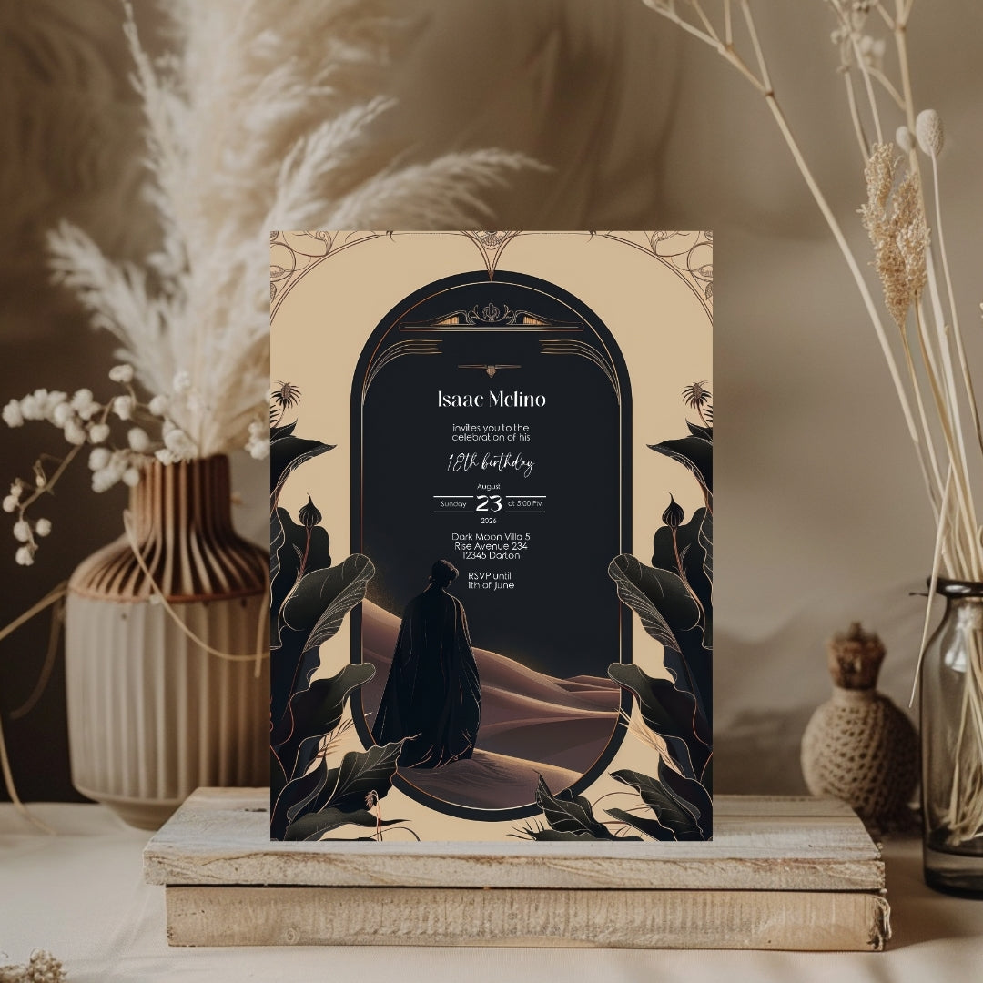 Gothic Desert Birthday Invitation - Black and Gold Elegance