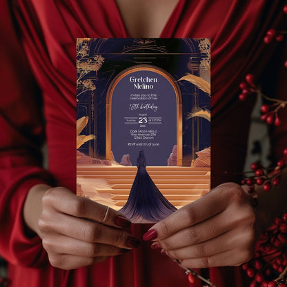 Elegant Oriental Fantasy Birthday Invitation - Purple and Gold Desert Design